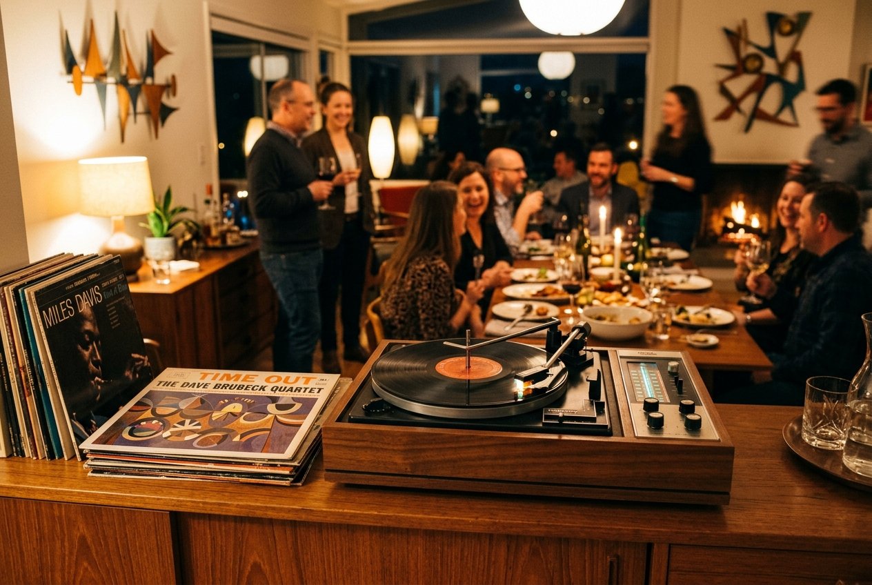 Vintage record player at party